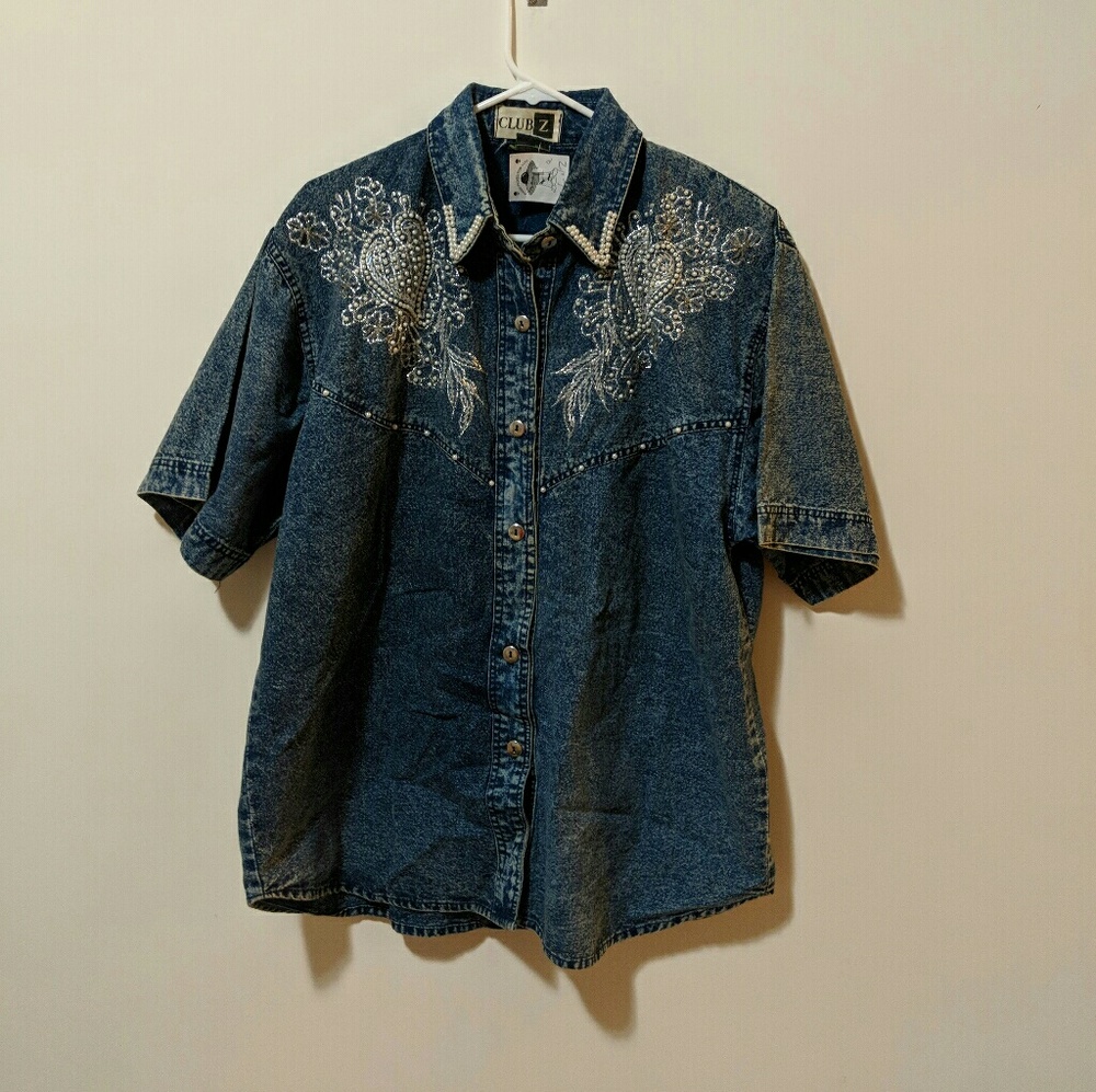 Vintage half-sleeved Jean jacket with embroidery